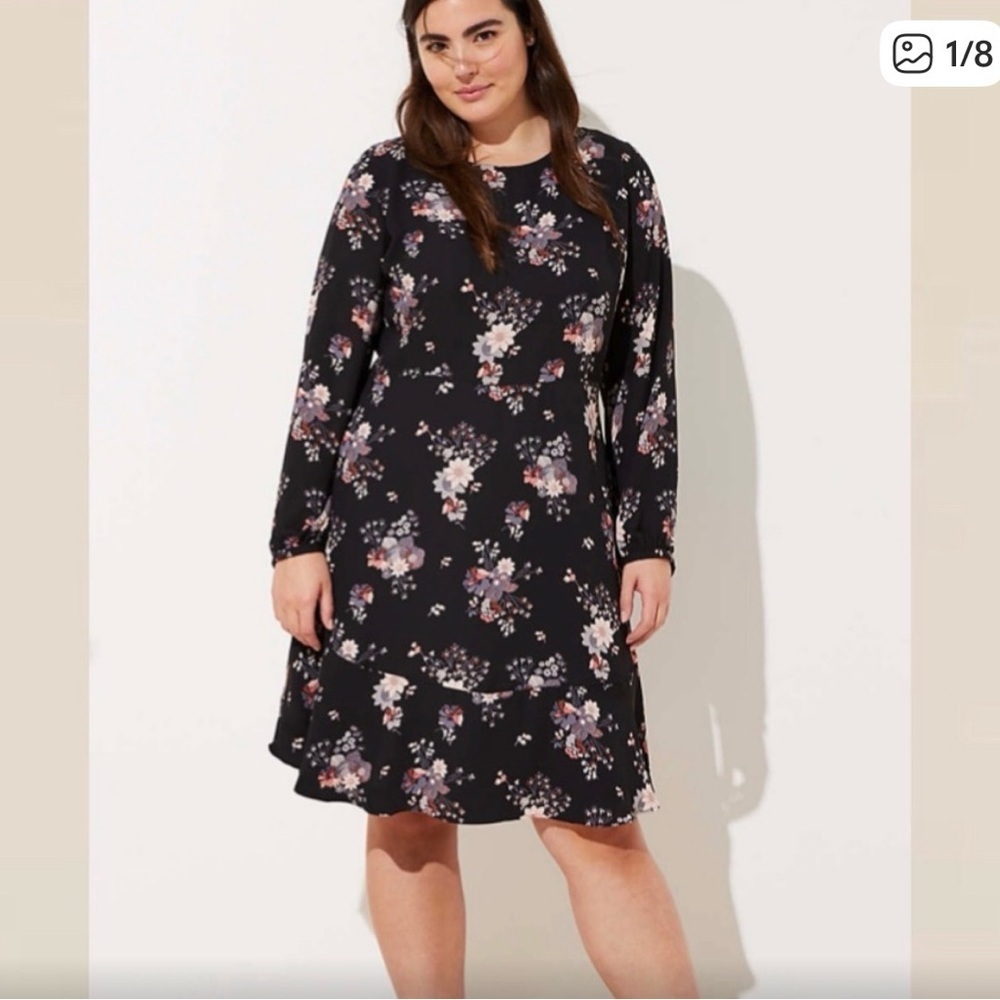 LOFT Wildflower Flounce Long Sleeve Floral Dress in Size 16